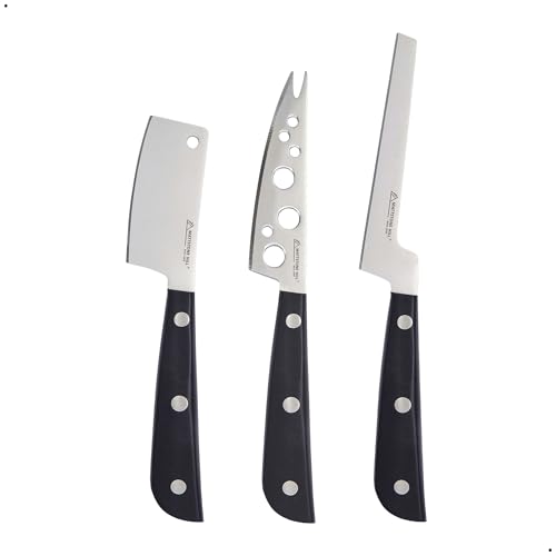 Cheese Knife Set, MATTSTONE HILL Cheese Knives - Soft & Semi Hard Cheese Knife, Soft Cheese Slicer, Cheese Cleaver, Premium Stainless Steel, Black Handle