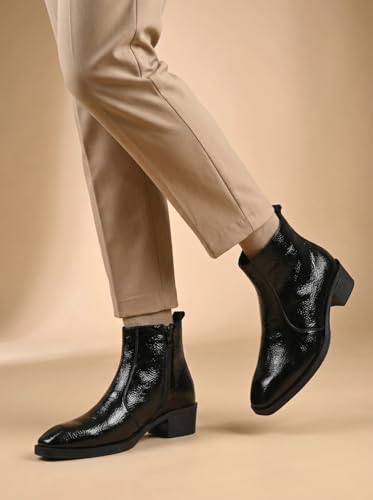 Image of Big Fox Men's Tan Textured Cuban Boots | Premium Ankle-Length Fashion Boots | Stylish, Durable & Comfortable