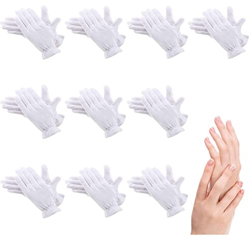 10 Pares Guantes Hidratantes,Algodón Blanco para la Noche y la Hora de Acostarse, Calidad Superior, para Manos Secas, Eczema, Belleza, Piel Sensible e Irritada, Talla única - Unisex