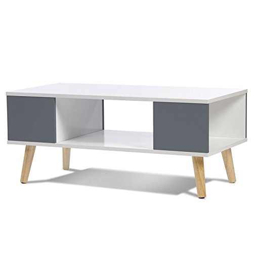 IDMarket - Table Basse rectangulaire Effie scandinave Bois Blanc et Gris