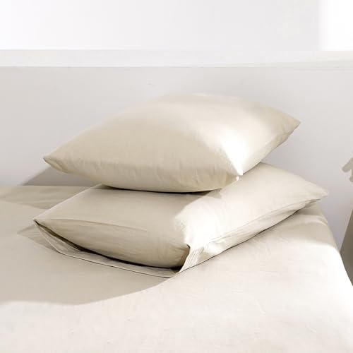 TUMEI 100% Linen Pillow Case Queen Set of 2 Queen Size Linen Bed Pillow Cases Pillow Shams Cover Washed Solid Color Natural Flax Soft Breathable (25.9820.08)