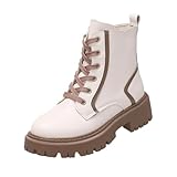  Lederstiefel Frauen Patchwork Schnürstiefel Kurze Stiefel Große Größe Herbst und Winter England Stil Einzelne Stiefel Runder Kopf Dicker Boden Mode Stiefel