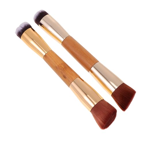 Sewroro Brochas de Maquillaje Doble Punta 2 Piezas para Polvos y Rubor Mango de Madera de Bambú Pinceles de Alta Densidad para Difuminar y Maquillaje Práctico Portátil