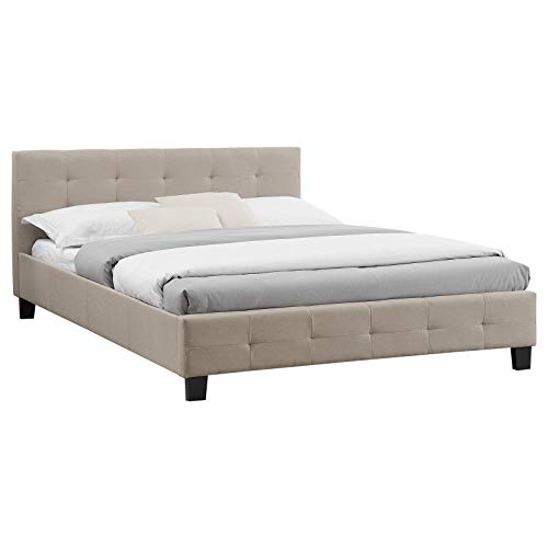 IDIMEX Lit Double pour Adulte Mathieu Couchage 140 x 190 cm avec sommier 2 Places / 2 Personnes, tête et Pied de lit capitonnés, revêtement en Tissu Beige
