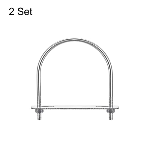 Image of uxcell Round U-Bolts, 2 Sets 116mm(4.57 inch) Inner Width 141mm Length M8 304 Stainless Steel U Clamp Bolt with Nuts Washers and Plates, for Boat Trailer