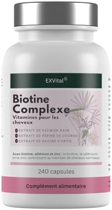 EXVital Biotine Complexe, Vitamines pour les cheveux, Avec extrai...