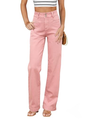Sidefeel Jeans for Women Trendy High Waisted Stretchy Jeans, Pink, Size 4