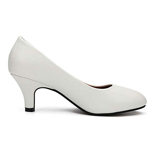 Women's Classic Round Toe Pump Kitten Low Heel Shoes Matt White 37 - Us 6.5 #TOP6
