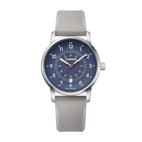 Wenger Relojes Hombre Avenue Ø 42mm, Suizos, Cuarzo, Impermeable 100m, Silicona Pulsera, Cristal de Zafiro, Azul/Grau, 01.1641.119