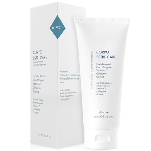 elix·care - Crema Antiestrías CORPO ESTRI·CARE | Fórmula Avanzada con Centella Asiática y Rosa Mosqueta | Cuidado para Embarazo, Adolescentes, Deportistas | Hidratación y Elasticidad, 200 ml