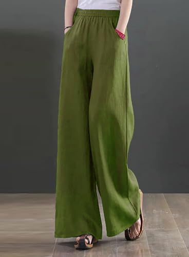 Image of KOTTY Women's Crumble Fabric High Waist Solid Color Drawstring Wide Leg Trousers Loose with Pockets