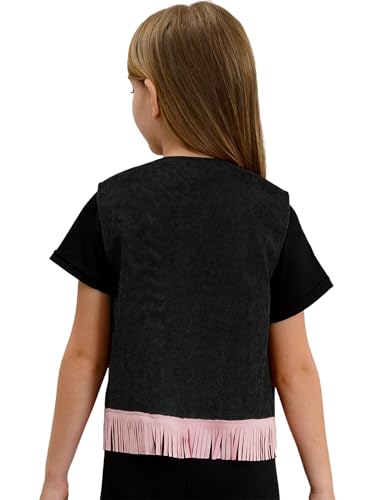Western Cowgirl Fringe Vest for Kids Girls Sleeveless Open Front Vest Fringe Waistcoat Fancy Dress3