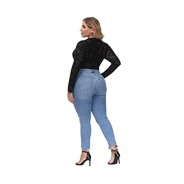 Hanna-Nikole-Womens-Plus-Size-See-Through-Bodysuit-Sheer-Long-Sleeve-Jumpsuit Hanna Nikole Women Plus Size Bodysuit Long Sleeve Leotard Top Basic Stretchy Jumpsuit 18W
