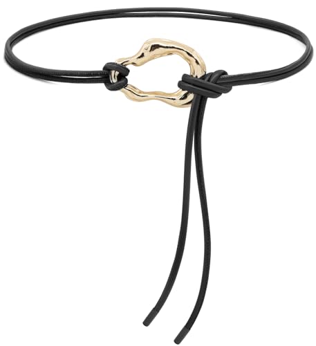 Skinny Thin Belts for Women PU Leather Knotted Waist Belt with Gold Buckle for Dresses