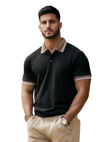 Image of Veirdo Pure Cotton Half Sleeves Regular Fit Plain Solid Classic Polo Colored Collar T-Shirt for Men (Colors: Olive, Black & White)