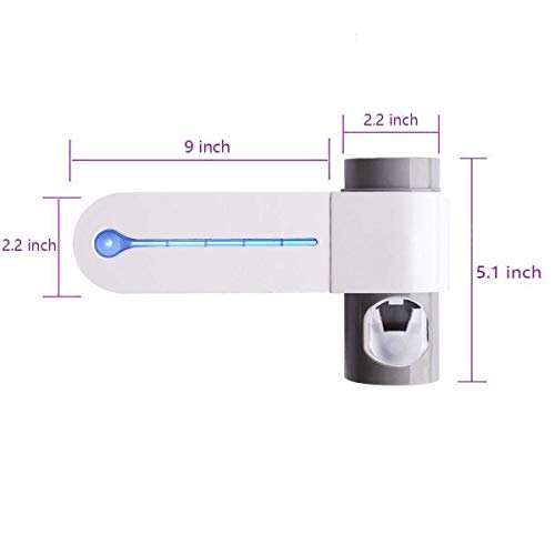 Image of JERN Plastic UV Toothbrush Holder Toothpaste Dispenser Wall Mounted Toothbrush Holder & Automatic Toothpaste Holder with 5 uv Toothbrush sanitizer Holder UV Toothbrush Cleaner Pump,White