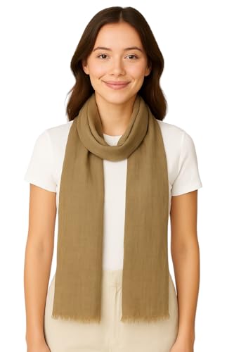 Lightweight Merino Wool Spring Scarf for Women – Soft Khaki Shawl Wrap 70x180 cm – Breathable, Elegant Travel Accessory for Cool Evenings - Main Image