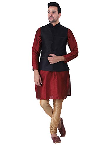 Image of Sadree Silk Men's Kurta Pajama Waistcoat or Nehru Jacket Set