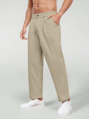 Image of Aahwan Khaki Solid Men's Regular Fit Cotton Slant Pocket Straight Leg Pants
