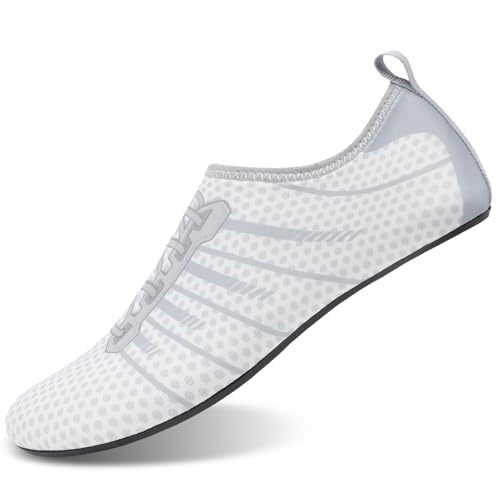 Mens Womens Water Shoes Quick Dry Barefoot Shoes Non-Slip Aqua Socks for Beach Swim White Light Grey