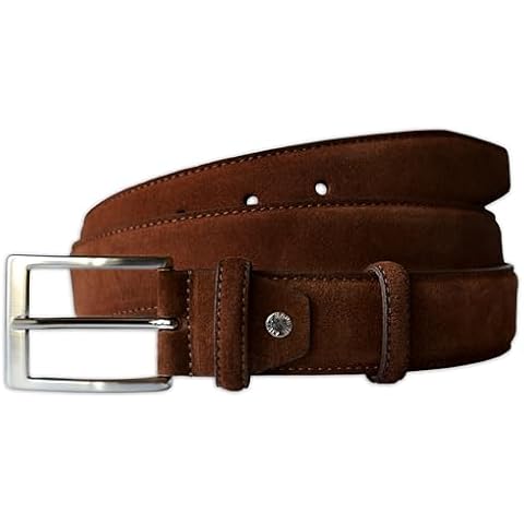 PASQUALE CUTARELLI Mens Plain Dress Italian Suede Leather Belt Dark Chestnut Medium 36 Inches Cover