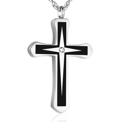 XIUDA Cross Urn Necklaces for Ashes Crystal Cremation Pendant Urns for Human Ashes Memorial Keepsake Cremation Jewelry for Men Women