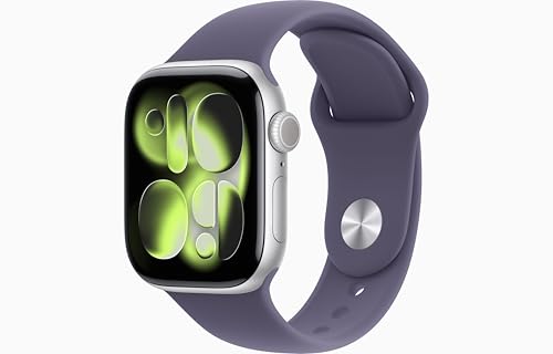 Apple Watch Series 11 [GPS, 42mm] Silver Aluminum Case with Purple Fog Sport Band, S/M (Renewed)