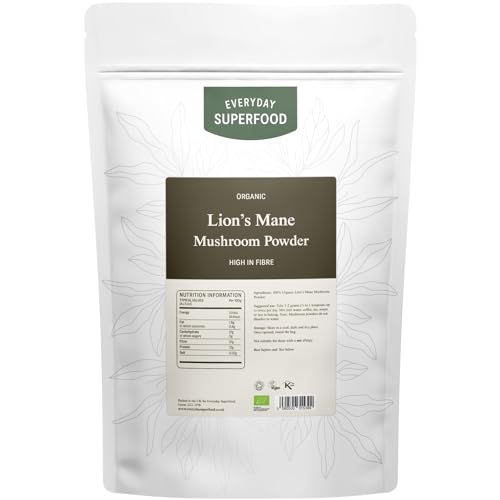 Everyday Superfood Polvo de hongo orgánico de melena de león, 100 g, ideal para café, té y mezclas de hongos