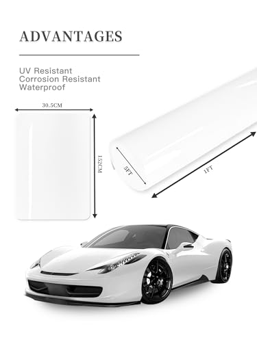 Image of 1ft x 5ft Gloss White Vinyl Wrap, Scratch Resistance Car Wrap for Motorcycles, Laptops, Cell Phones and Furniture with Air Release Technology (Gloss White)