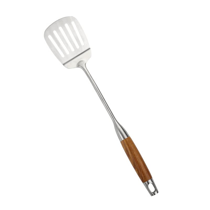 Slotted Turner Stainless Steel Metal Spatulas,Slotted Spatula with Wooden Handle for Cooking, Kitchen Spatulas for wok,Heavy Duty Barbecue Spatulas for Baking/Flipping/Grilling/Frying/Pancake,1 Pcs