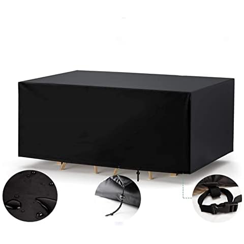 Abdeckplane für Gartenmöbel 380x200x85cm Schwarz Wasserdichtes Schutzhülle Gartentischabdeckung Möbelsets Wasserdichtes 420 Oxford-Gewebe Staubdicht Winddicht UV-Beständiges Cover