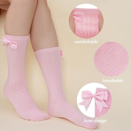 3 Packs Girls Bow Knee High Socks 4 to 12 Year School Uniform Dress Socks3