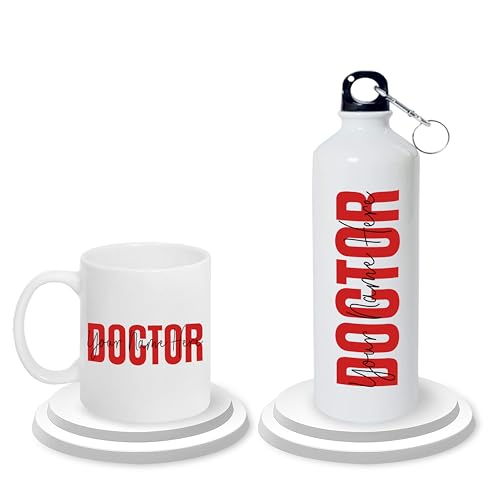 Image of SAVRI Personalized Doctor Gift Set - Custom Name Water Bottle & Ceramic Mug with Doctor Themed Design. Unique Gifts for Doctors, Nurses, Medical Students for Birthdays, Anniversaries & Thanksgiving