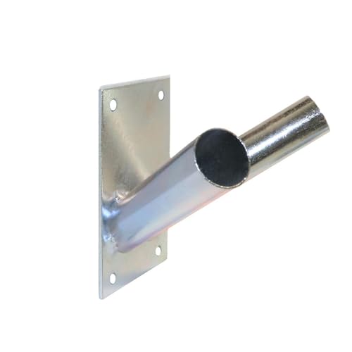 Double Flag Pole Holder - Wall Mounted Flag Pole Bracket, Galvanised (Silver), Rust and Weather Resistant, Heavy Duty Flagpole Mount for Home and Outdoor Use