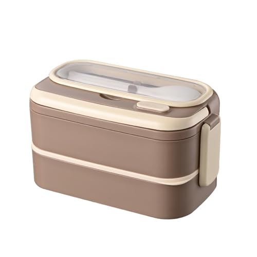 Fiambrera térmica portátil de 900 ml con recipiente de acero inoxidable y tenedor/cuchara. Calentador eléctrico para coche, casa y oficina (marrón/blanco)