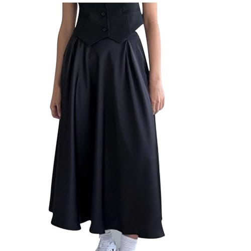 Women's Satin Maxi Skirt Spring Fall Elegant Silk High Waisted Skirt Flowy A Line Casual Formal Swing Long Skirts