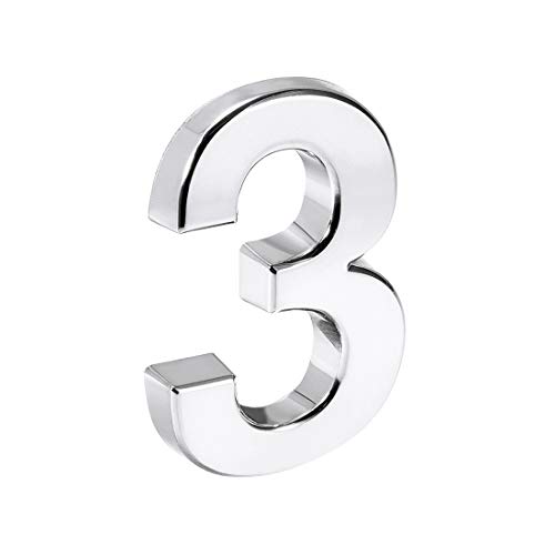Numéro 3 pour maison uxcell 7,9 cm argenté en plastique ABS autocollant