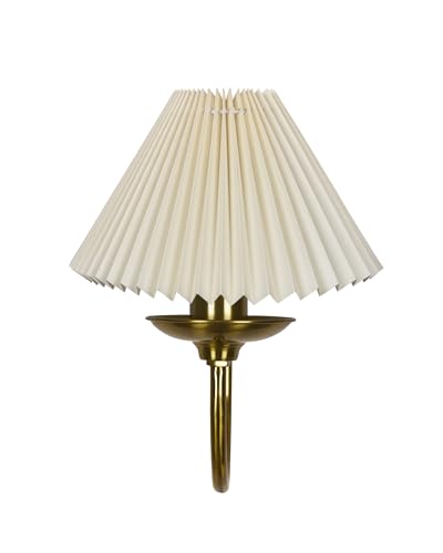 Antique Brass Wall Sconces Lighting Fixture, E27 Industrial Vintage Gold Wall Light Lamp Bathroom Decor for Bedroom Living Room, Fabric Shade, Golden, (Pleated Off-White)
