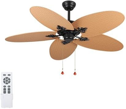 52 Inch Tropical Ceiling Fan with 5 Palm Leaf Blades, Indoor/Outdoor No Light Ceiling Fan, Pull Chain Control, Dual Mounting Options, Quiet Motor for Patios, Bedrooms Acacia Wood Finish