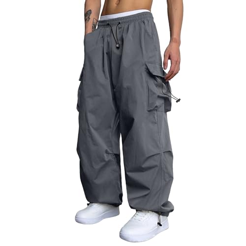 Men's Baggy Cargo Pants Streetwear Lightweight Casual Parachute Pant Athletic Drawstring Harem Joggers with Pockets2