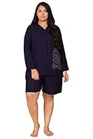 Lastinch Women's Fuzzy Embroidered Shorts Night Suit Set (8XL) Dark Blue