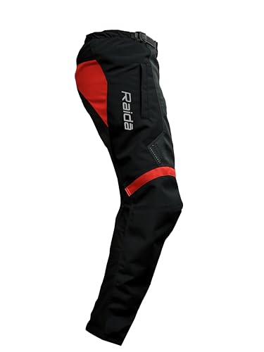 Image of Raida Trailcraft Off-Road Pants | Mx & Trail Ride | Lightweight | Abrasion-Resitant Fabric | Heat Sheild Panel | (XL, Black /Red), Men, Slim Fit