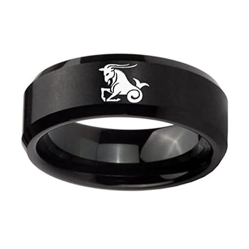 PAMTIER Anillo del Signo Zodiacal Negro para Hombre de Acero Inoxidable 8mm Alianza Horóscopo Capricornio Tamaño 29 | Ya disponible en tu tienda friki favorita! En mundofriki.es!