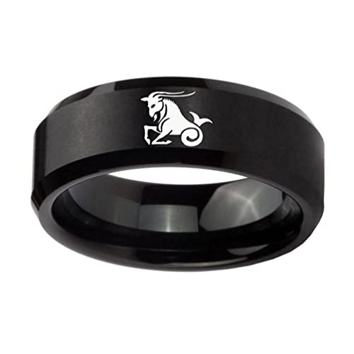 PAMTIER Anillo del Signo Zodiacal Negro para Hombre de Acero
