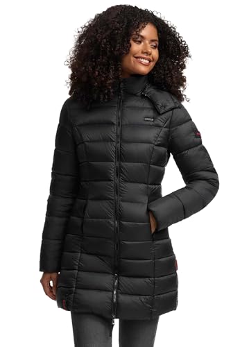 MARIKOO Herbst Winter Übergangs Steppmantel Jacke Mantel gesteppt B603 [B603-Abend-Schwarz-Gr.M]