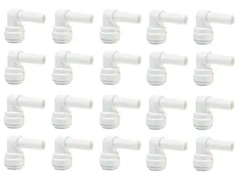 KRPLUS Plastic Elbows Connectors 1/4 inch Steam Needle x 1/4 inch QC RO Spare Part for Water Purifier White (Pack Of 20)