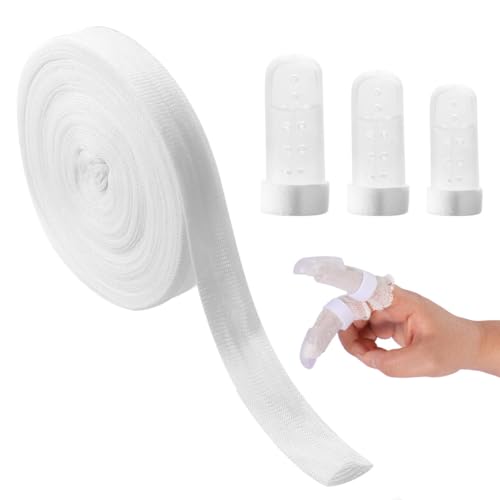 Tubular Stockinette Gauze Finger Tubular Bandage 21.9 Yard Breathable Net Wound Dressing Retainer for Thumb Toe with 3PCS Finger Splint