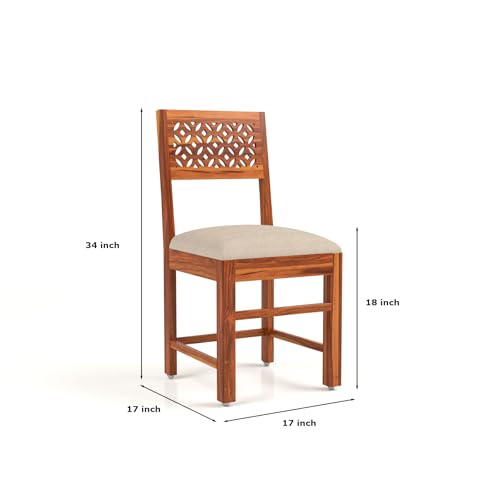 Image of Solid Sheesham Wood 4 Seater Large Dining Table Set with Cushioned Chairs for Dining Room | Living Room | Home & Office | Hotels Restaurant & Cafe (4 Seater Large, Honey Finish)
