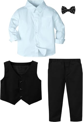 Image of A&J DESIGN 4pcs Baby & Toddler Suit, 12 Months - 5T, Shirt & Pants & Vest & Bow Tie