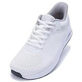 BROYON Wide Toe Box Womens Walking Shoes with Arch Support | Slip On Tennis Shoes | Orthotic Sneakers for Plantar Fasciitis WhiteGrey, Size 7.5